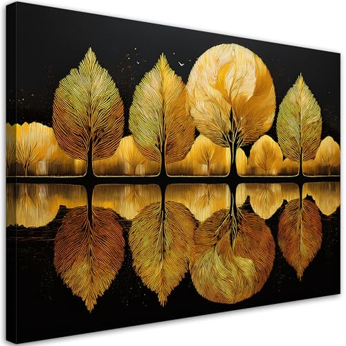 Feeby Quadro su Tela Non Tessuta - Stampa Su Tela - 120x80 cm - Decorazioni Camera - Alberi d'oro Autunno Astratto - Decorazione Murale - Moderno Soggiorno - quadri moderni soggiorno - poster