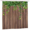 Outdoor Garden Shower Curtain, Vintage Rustic Wooden Board Door Bath Curtain, Green Leaves on Farmhouse Country Wood Plank, Countryside Life Waterproof Bathroom Curtain with 12 Hooks, 180x180cm