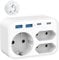Reiseadapter für Indien, Steckeradapter Deutschland nach Indien mit 2 USB-C Anschlüssen und 2 USB A, Reisestecker Typ D für Indien, Kuwait, Namibia, Nepal, Pakistan, Katar, Sri Lanka, Jemen–Weiß
