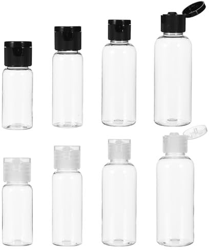 Oruola 8pcs Travel Containers for Toiletries,Travel Bottles for Toiletries,4 Sizes Plastic Travels Bottles with Leak-Proof Flip Cap,Travels Size Bottle for Shampoo,Lotion,and More (Black/Transparent)