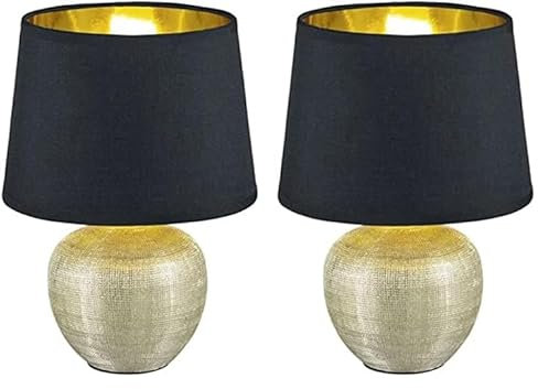 Reality Leuchten R50621079 Luxor, Tischleuchte, Keramik, E14, Gold, 18 x 18 x 26 cm (Packung mit 2)