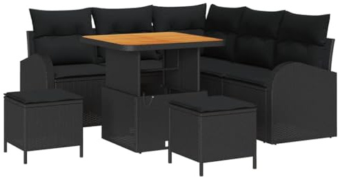 vidaXL Garten-Sofa-Set mit Kissen 8 pcs Schwarz Poly Rattan, Garten- und Terrassen-Sitzset, modular, robust, 8-Sitzer Sofagarnitur, verstellbare Füße, Kunststoff-Rattan