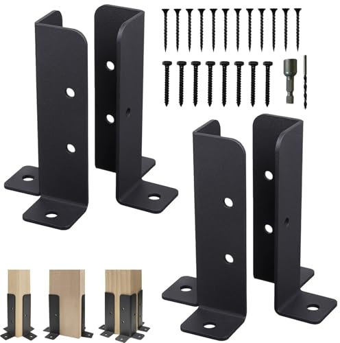 4 Pcs Supports Poteau Clôture Réglables, Kit Base Pergola Bois Robustes, Ancrage Poteaux Terrasse Revêtement Poudre Noire, Support Pied Métal pour 1,5x1,5, 2x2, 2x4, 4x4in Pergole Pilier,Boîte Lettre