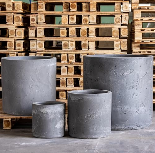 Jobu | 40cm Medium Cylinder Planter for Herbs and Patio Plants - 34 L Aurella - Onyx Dusk (Charcoal Black Grey)