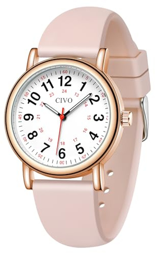 CIVO Nurse Watch Analog for Ladies: Easy Read Dial Waterproof Wristwatch - Nursing Watches Pink for Women Students 12/24 Hour with Second Hand