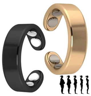 Hanaoops 2PCS Sömni Ring Damen Wechseljahre, Magnetfeldtherapie-Ringe, Wechseljahreshilfe Ring Magnetring für Wohlbefinden Verstellbare Magnetische Therapie Ringe (Gold & Schwarz, Einheitsgrösse)