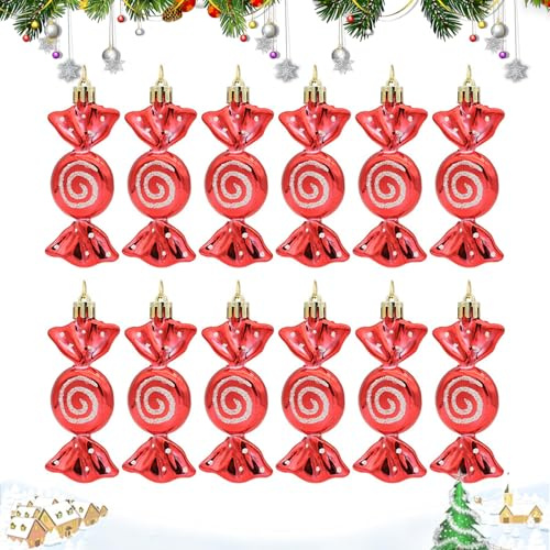 KASESSS 12 Pièces Cannes Boule de Noel, Ornements de Bonbons Mignons pour Arbre Festif, Decoration Noel pour Fête, Decoration Noels Sapin avec Cordes pour Festival, Mariage, Fête Anniversaire, Rouge