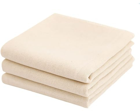 vaolmlop Passiertuch Käsetuch, 3 Stück 50 x 50 cm aus ungebleichter Baumwolle, waschbar und wiederverwendbar, feines Abseihtuch für Nussmilch, Käse, Joghurt, Saft, Tofu und Brühe