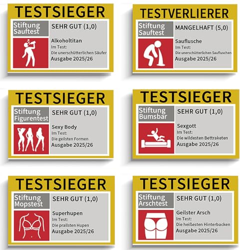 Malle Sticker Set, 6 Designs je 15 Sticker, Stiftung Malle Test Look | Lustige Malle Aufkleber, Für Party, JGA, Festival & Sauftour, Wetterfest, UV-beschichtet, Langlebig