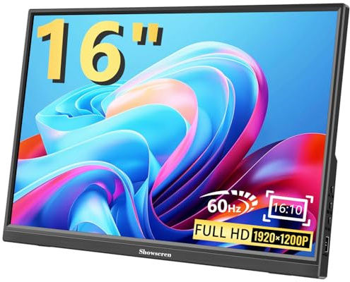 16zoll Tragbar Monitor, Full HD 1920 x 1200P Display 300 cd/Helligkeit, 60 Hz IPS LCD-Panel, 99% sRGB, eingebauter Lautsprecher, HDMI USB-C Portable Monitor kompatibel mit laptop PS4/5, Switch, PC