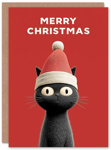 Artery8 Christmas Card Black Cat Lover Cute Pet Wearing Santa Hat