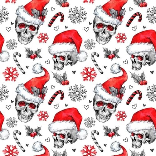 Baumwollstoff 100% Baumwolle Meterware ÖkoTex 50 cm Tilda Fabric Kinderstoff Schädel/Totenkopf/Weihnachtsmann