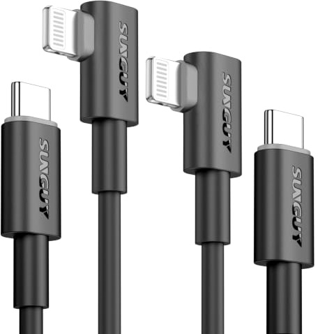 SUNGUY USB C Lightning Kabel Kurz 0.5m, 2 Stück 90 Grad USB C auf Lightning Kabel 27W Schnellladekabel iPhone Ladekabel für iPhone 14/13/12/11 Pro Max Mini XR XS 8 7 6 5 Plus, CarPlay