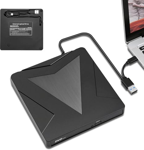 Suoxiom Externes DVD CD Laufwerk, USB 3.0 & Type-C Tragbar CD DVD +/- RW Brenner Extern Player Drive für PC Laptop Desktop MacBook, Kompatibel mit MacI-OS/Windows /7/8/10/11/XP/Linux
