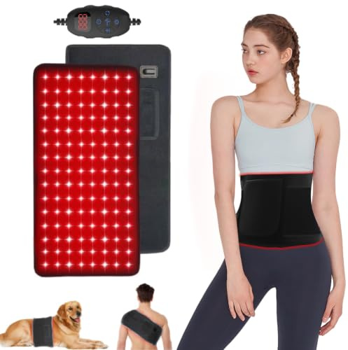 120 LEDs Rotlicht Therapie Massage Gürtel - mit 5 Stufen Vibrationen Infrarotlicht Therapie Gerät 10Hz gepulster Controller für Rücken Schulter Taille Schmerzlinderung, 660nm & 850nm Infrarot Gürtel