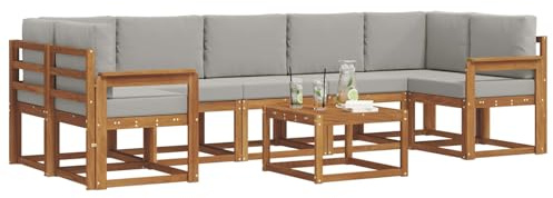 vidaXL Outdoor-Sofagarnitur mit Kissen 8 pcs Natürlich und Hellgrau