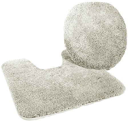 Kinzler J-10052/30 Mikrofaser Bademattenset 2-teilig = WC-Deckelbezug 47x50 cm + Vorleger mit Ausschnitt 50x55 cm, silber