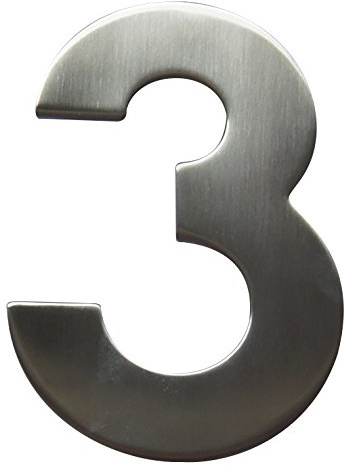 Alpertec Hausnummer 3 Edelstahl satiniert inklusive Schrauben und Dübeln, Höhe 160 mm, 35150230K1