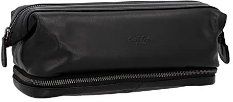 Gusti Waschtasche Leder - Quinn Kulturtasche Schminktasche Schwarz Leder