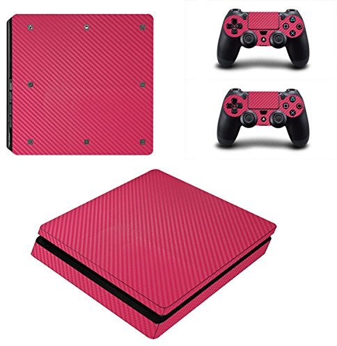 Morbuy PS4 Slim Skin Vinyl Autocollant Decal Sticker pour Playstation 4 Slim Console + 2 Dualshock Manette Set (Rose Carbon Fiber)