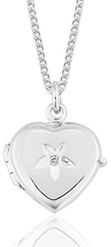 DTPsilver - Halskette Panzerkette Anhänger 925 Sterling Silber - Herz Medaillon mit Kleiner Diamant