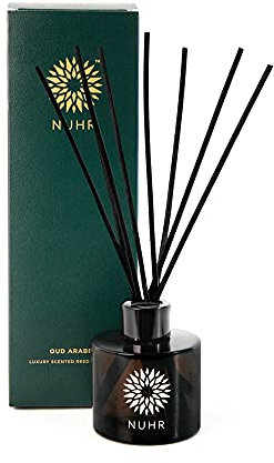 NUHR Home Reed Diffuser Scented Oud Arabia Natural with Sticks for Home Multi Note Fragrance - Long Lasting Aroma Perfect Reed Diffuser, Minimum of 4 Months, UK-Made Gift Set 100ml