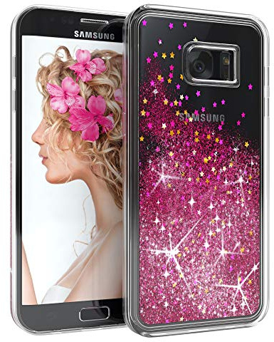 EAZY CASE Hülle kompatibel mit Samsung Galaxy S7 Edge Schutzhülle mit Flüssig-Glitzer, Handyhülle, Schutzhülle, Back Cover mit Glitter Flüssigkeit, aus TPU/Silikon, Transparent/Durchsichtig, Pink