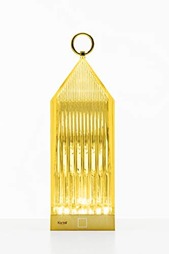 Kartell Lantern, Lampada da Tavolo ricaricabile, Dimmerabile, Ambra, 9.5 x 9.5 x 31 cm