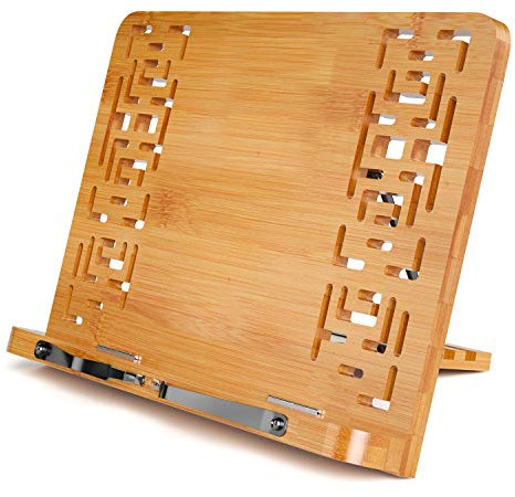 Support de Lecture Pliable, Support pour Livre en Bambou, Réglable 5 Degré Pupitre de Lecture, pour Ipad, Tablette, Iiseuse, Livres de Cuisine, Encyclopédies et Atlas, 11 x 7.9 x 1.6 Pouces(Petite)