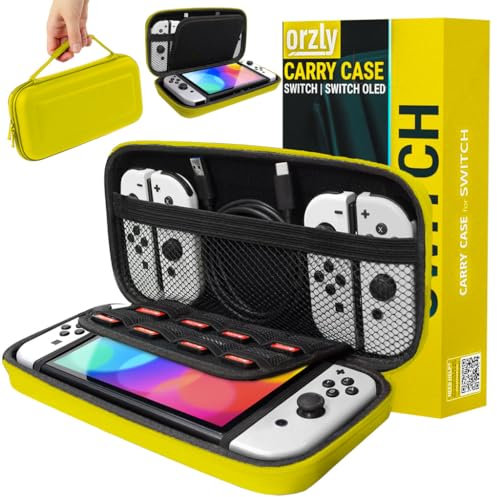 Orzly Estuche de Transporte Compatible con Switch y New Switch OLED Console - Amarillo Estuche Protector Duro portátil de Viaje Estuche con Bols