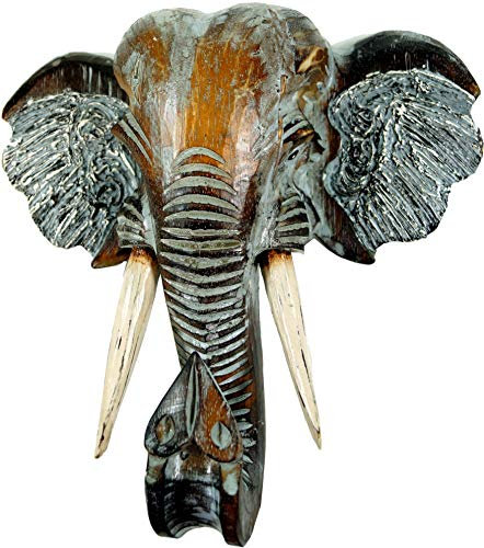GURU SHOP Fein Geschnitzte Maske, Wanddekoration Elefant Head aus Balsaholz, Braun, 30x32x12 cm, Masken & Wandschmuck