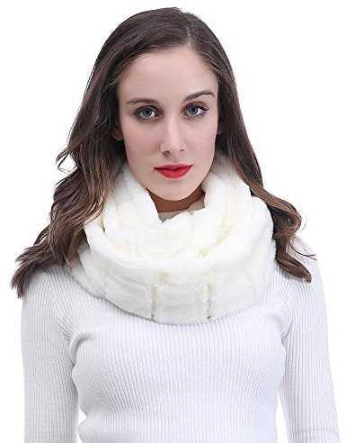 Lina & Lily Loop Schal Damen Winter Schlauchschal aus Kunstpelz (Weiß)