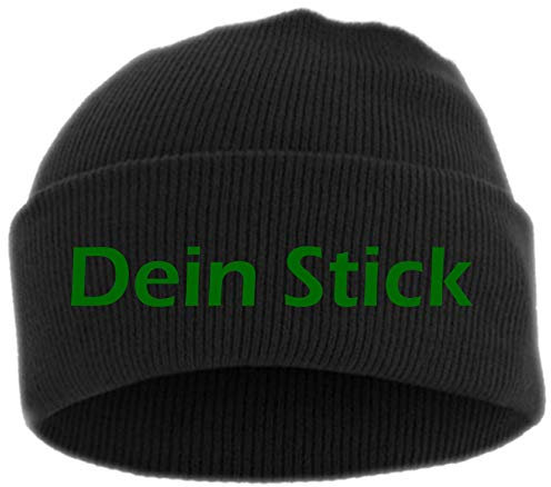 HB_Druck Umschlagmütze mit Wunschtext - Blockschrift - Bestickt - Mütze Strickmütze Grün Einheitsgröße