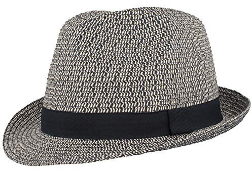 Breiter Sombrero de Paja Trilby Sombrero de Verano para el Sol con Cinta - 100% Papel - Ligero Flexible Agradable al Tacto y Cómodo, Azul S