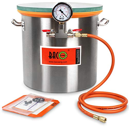 BACOENG 5 Gallon Tempered Glass Lid Stainless Steel Vacuum Chamber Perfect for Stabilizing Wood, Degassing Silicones, Epoxies and Essential Oils.