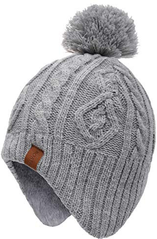 Foruhoo Jungen Mütze Strickmütze Beanie, Jungen Wintermütze Hut mit Fleecefutter(Grau,55cm)