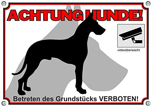 Petsigns Deutsche Dogge - Hundeschild - Achtung! - Warnschild aus Metall - uv-beständig, DIN A4