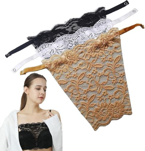 YEKEYI - Paquete de 3 camisolas con clip para colocar en el sujetador, pedazo de tela para cubrir con acabado de encaje, Encaje Negro Blanco Beige, Taille unique