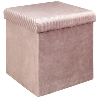 HOME DECO FACTORY HD6812 Baule Pouf Pieghevole salvaspazio in Velluto Cotele, Colore, Tessuto-Poliestere Legno-MDF, Rosa Cipria, 38.00 x 38.00 x 38.00 cm