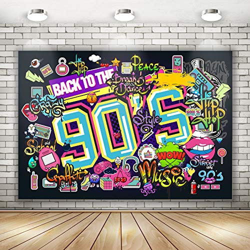 Zurück in die 90er Jahre Hintergrund für Partys | 90er Jahre Thema Hintergrund Hip Hop Graffiti Back to 90er Jahre Party Banner | 90er Jahre Thema Party Wanddekorationen für Erwachsene Hip Hop Musik