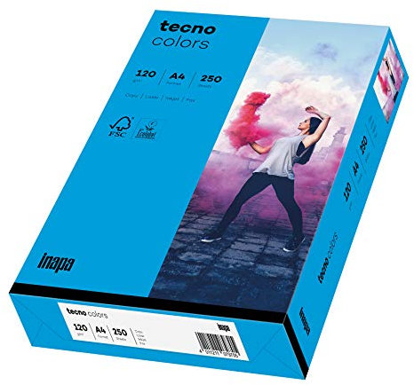 inapa farbiges Druckerpapier, buntes Papier tecno Colors: 120 g/m², A4, 250 Blatt, intensivblau