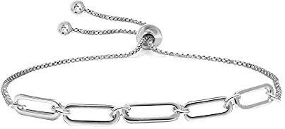 LeCalla Mothers Day Gifts Jewelry 925 Sterling Silver Italian Paperclip Link Chain Sliding Bolo Bracelet for Women