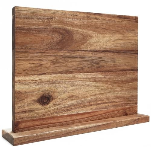 Uniharpa Magnetic Knife Block & Holder - Double Sided Acacia Wood Knife Storage | 16x12 Inch Knife Stand Without Knives | Secure Kitchen Organizer, Magnetic Strip Alternative
