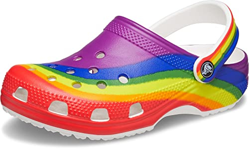 Crocs Unisex Adult Classic Rainbow Dye Clogs, Rainbow/Rainbow Strap, 46/49.5 EU
