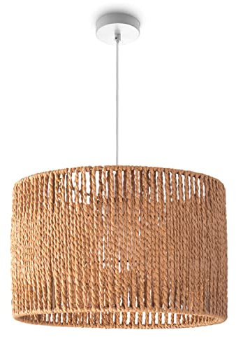 Paco Home Pendelleuchte Esstisch Papier Boho Hängelampe Esszimmer Lampe E27 Hängeleuchte Rattan, Farbe:Natur (Ø32cm), Leuchtenart/Farbe:Pendelleuchte - Weiß