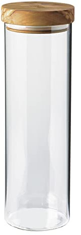 Berard Vorratsglas mit Olivenholzdeckel | 1500 ml Ø 10 cm Höhe: 31 cm | Dose mit Deckel aus hitzebeständigem Borosilikatglas | Frischhaltedosen mit Deckel | Luftdichte Behälter dank Silikonring