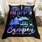 Kinder Camper Bettwäsche-Set Galaxy Happy Camping Bettbezug 200x200cm für Jungen Mädchen Teenager Bauernhaus Rustikal Camper Schlafzimmer Dekor Bettwäsche Lila Blau Nacht des Universums Bettwäsche