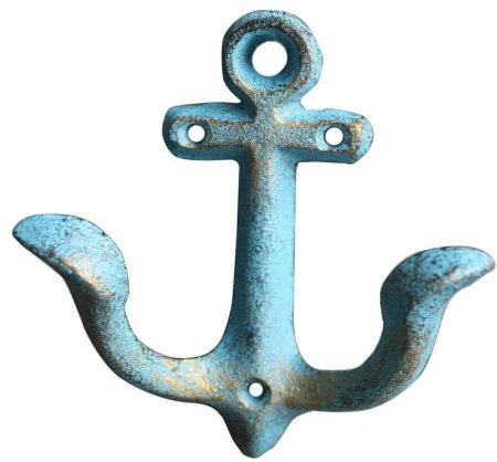ansu Vintage Rustic Cast Iron Nautical Anchor Wall Coat Hooks Rack for Bathroom Towel, Multicolor, S