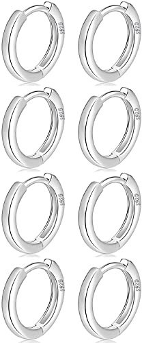 MOROTOLE 4 Paar kleine Creolen für Damen 925 Silber Post Huggie Set 18 Karat Gold/Silber Creolen Schläfer Ohrringe für Mädchen Mehrere Piercings Kleine Kugelohrstecker