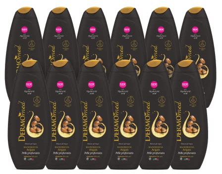 Dermomed, Bagnodoccia Argan, Rispetta la Pelle Rendendola Profumata e Morbida, con Acido Ialuronico, 100% Made in Italy, pH 5.5, Dermatologicamente Testato, 12 Confezioni 650 ml